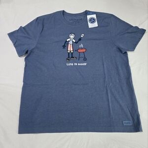 NWT Life Is Good Jake Grill Vintage Collection Crusher Tee Shirt in Vintage Blue